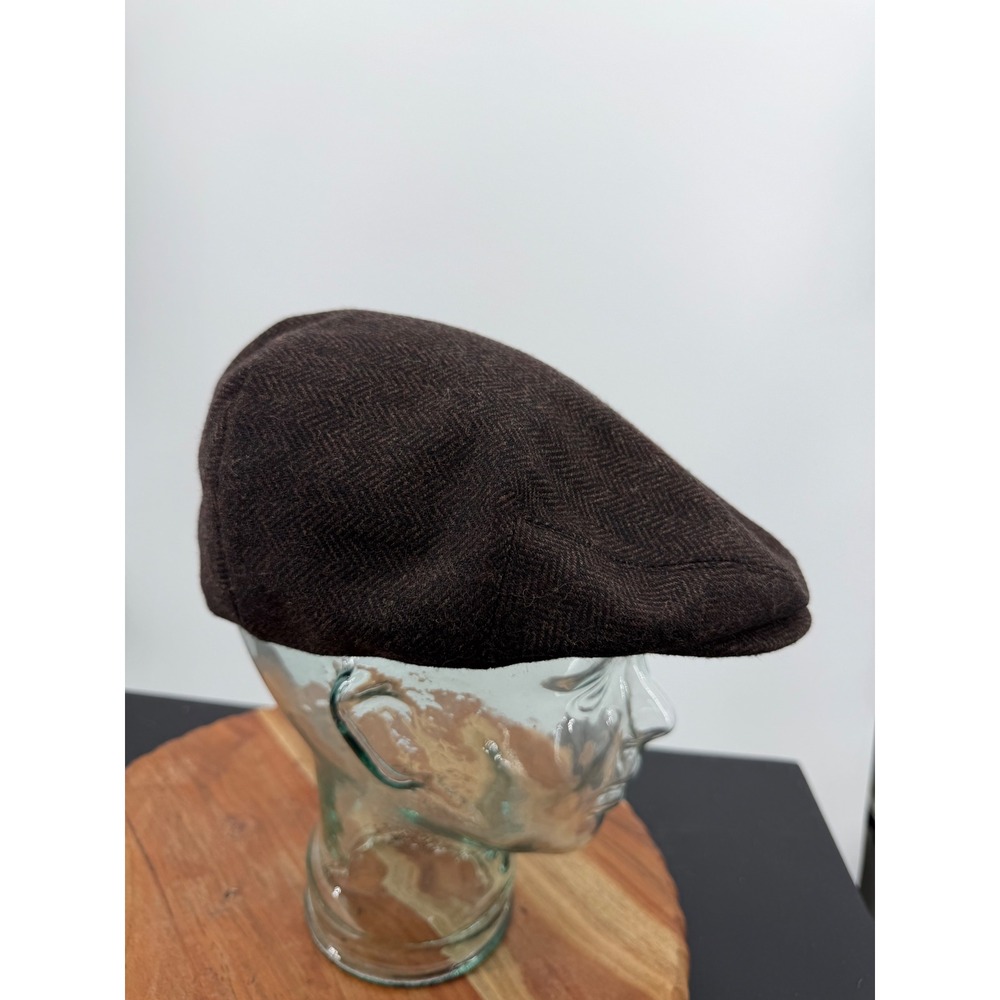 VOBOOM Herringbone Flat Cap Mens 61cm Brown Wool Blend Ivy Newsboy Hat